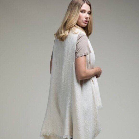 Ivory Vest with Fringe Cascading Open Front Tunic Top One Size Women Cardigan - Picture 5 of 6